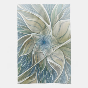 Bloemendroompatroon Abstract Blauw Khaki Fractal Theedoek