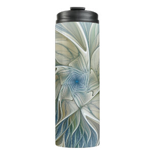 Bloemendroompatroon Abstract Blauw Khaki Fractal Thermosbeker