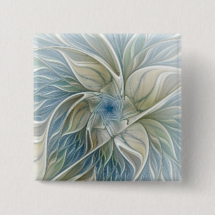 Bloemendroompatroon Abstract Blauw Khaki Fractal Vierkante Button 5,1 Cm