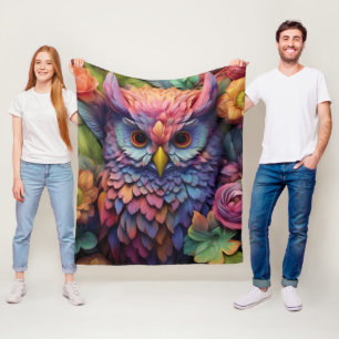 Bloemendroomuil – Kleurrijke Fantasie Vogel Kunst Fleece Deken