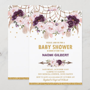 Bloemendroomvanger babyshower meisje paarse blos kaart
