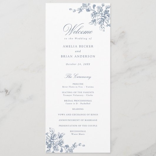 Bloemendruk Frans Toile Vintage Trouwprogramma Programma (Voorkant)