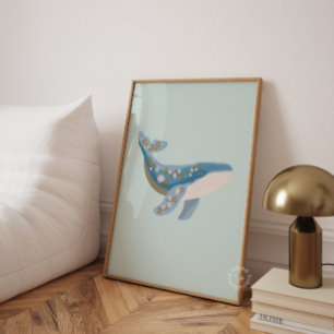 Bloemendruk van walvis voor babykamer Kust-oceaa Poster