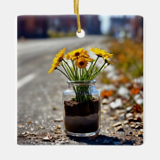 "Bloemenelegantie: Keramisch Ornament (Voorkant)