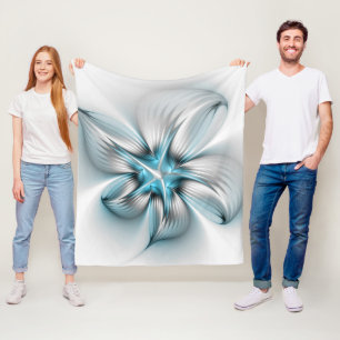 Bloemenelegantie Moderne Abstracte Blauwe Fractal  Fleece Deken