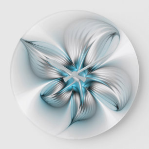 Bloemenelegantie Moderne Abstracte Blauwe Fractal Grote Klok