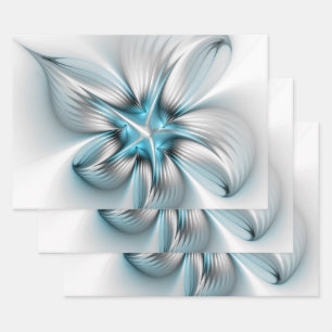 Bloemenelegantie Moderne Abstracte Blauwe Fractal  Inpakpapier Vel
