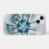 Bloemenelegantie Moderne Abstracte Blauwe Fractal iPhone 15 Hoesje (Achterkant horizontaal)