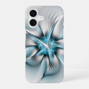 Bloemenelegantie Moderne Abstracte Blauwe Fractal iPhone 16 Hoesje