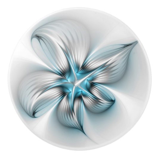 Bloemenelegantie Moderne Abstracte Blauwe Fractal Keramische Knop (Voorkant)