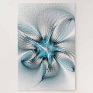 Bloemenelegantie Moderne Abstracte Blauwe Fractal Legpuzzel