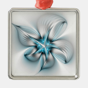 Bloemenelegantie Moderne Abstracte Blauwe Fractal Metalen Ornament