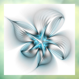 Bloemenelegantie Moderne Abstracte Blauwe Fractal  Raamsticker