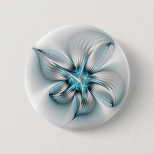 Bloemenelegantie Moderne Abstracte Blauwe Fractal Ronde Button 5,7 Cm