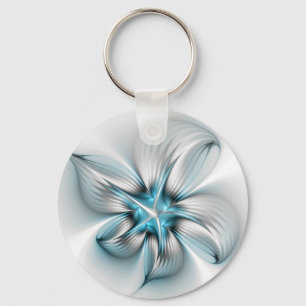 Bloemenelegantie Moderne Abstracte Blauwe Fractal  Sleutelhanger