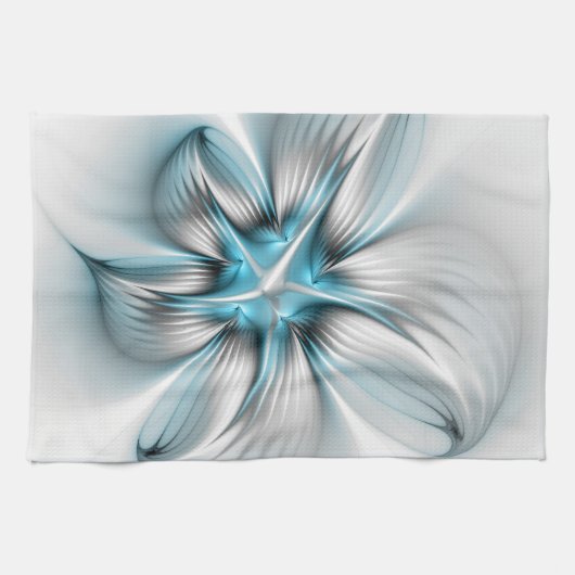 Bloemenelegantie Moderne Abstracte Blauwe Fractal  Theedoek (Horizontaal)