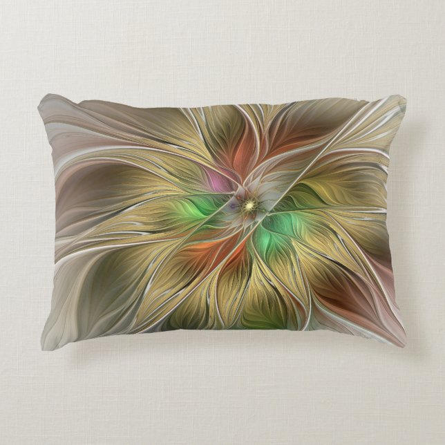 Bloemenfantasie met goudmodern Abstract fractal Accent Kussen (Voorkant)