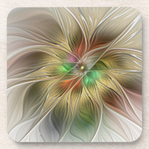Bloemenfantasie met goudmodern Abstract fractal Bier Onderzetter