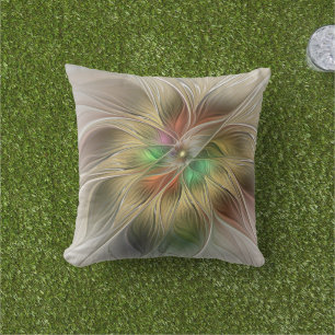 Bloemenfantasie met goudmodern Abstract fractal Buitenkussen