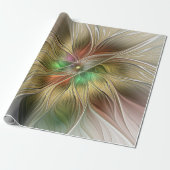 Bloemenfantasie met goudmodern Abstract fractal Cadeaupapier (Uitgerold)