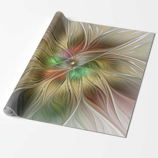 Bloemenfantasie met goudmodern Abstract fractal Cadeaupapier (Uitgerold)
