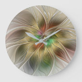 Bloemenfantasie met goudmodern Abstract fractal Grote Klok (Voorkant)