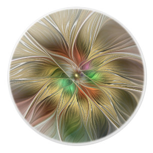 Bloemenfantasie met goudmodern Abstract fractal Keramische Knop