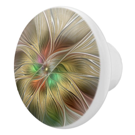 Bloemenfantasie met goudmodern Abstract fractal Keramische Knop (Rechts)