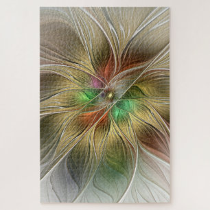 Bloemenfantasie met goudmodern Abstract fractal Legpuzzel