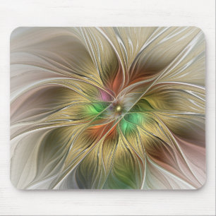 Bloemenfantasie met goudmodern Abstract fractal Muismat