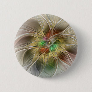Bloemenfantasie met goudmodern Abstract fractal Ronde Button 5,7 Cm