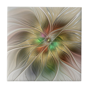 Bloemenfantasie met goudmodern Abstract fractal Tegeltje