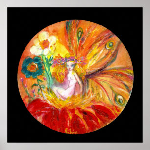 BLOEMENFEE ,Rood Geel Zwart Fantasie Poster