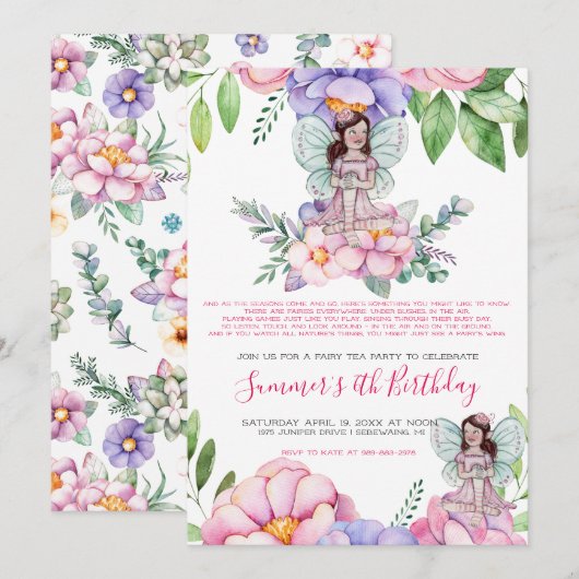 Bloemenfee Thee Feestje Kaart (Voorkant / Achterkant)