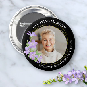 Bloemenfoto Elegant Memorial Sympathy Begrafenis Ronde Button 5,7 Cm