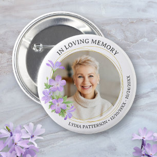 Bloemenfoto Elegant Memorial Sympathy Begrafenis Ronde Button 5,7 Cm