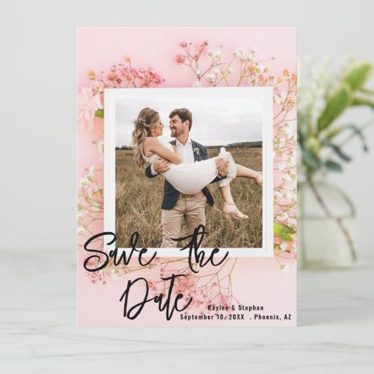 Bloemenfoto Save the Dates - Roze & Elegant Save The Date (Staand voorkant)