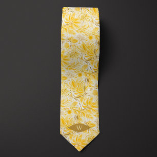 Bloemengeel botanisch monogram stropdas