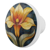 Bloemengele Lily Art Deco Keramische Knop (Rechts)