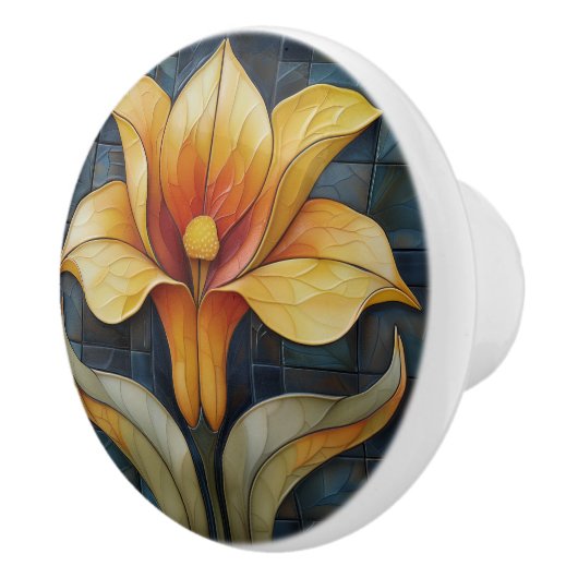 Bloemengele Lily Art Deco Keramische Knop (Rechts)