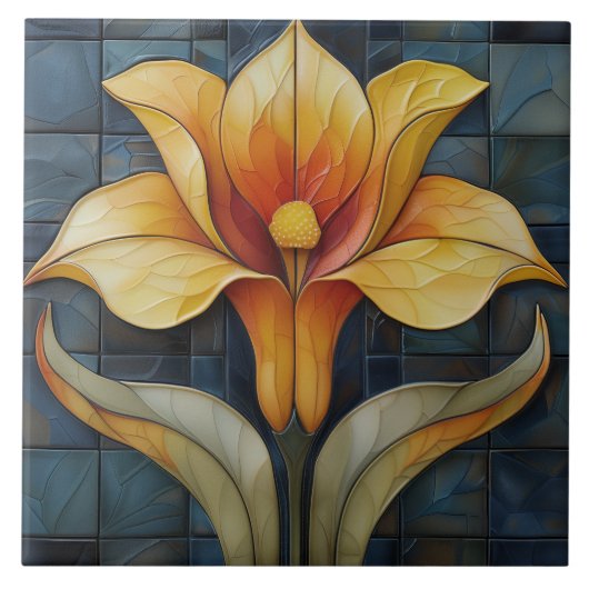 Bloemengele Lily Art Deco Tegeltje (Voorkant)