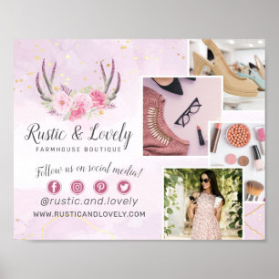 Bloemengewei Roze Goud Marmer 4-foto Marketing Poster