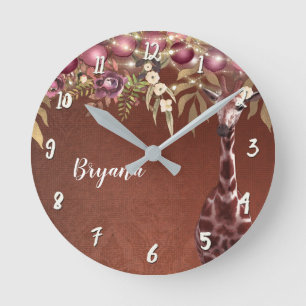 Bloemengiraffe Rust Bruin Chic Persoonlijk Ronde Klok