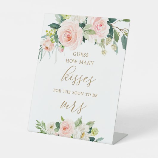 Bloemengissing Hoeveel Kusjes Bruiloftsfeest Spel Reclamebord Met Voetstuk (Voorkant)