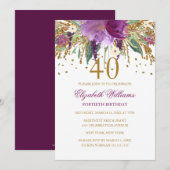 Bloemenglitter sprankelende Amethist 40e verjaarda Kaart (Voorkant / Achterkant)