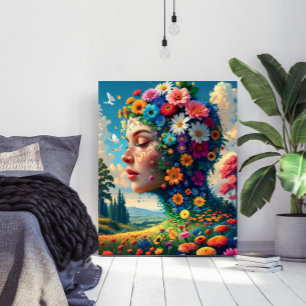 Bloemengodin Surrealistische Kunstposter Poster