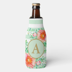 Bloemengoud Monogram Mint wit gestreept Flesjeskoeler