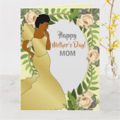 Bloemengroen Afro-Amerikaanse Moederdag Kaart (Gele Bloem)