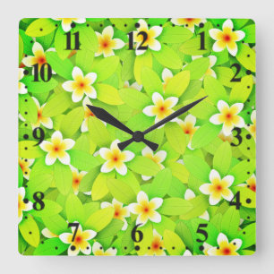 Bloemengroen Bladeren Gele Bloemen Patroon-61717 Vierkante Klok