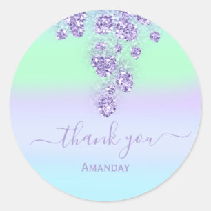 Bloemengroen blauwe glitters bruidsnaam  Sweet 16t Ronde Sticker